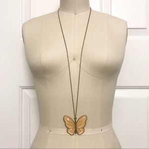 Long Chain Champagne Sparkle Butterfly Charm Necklace